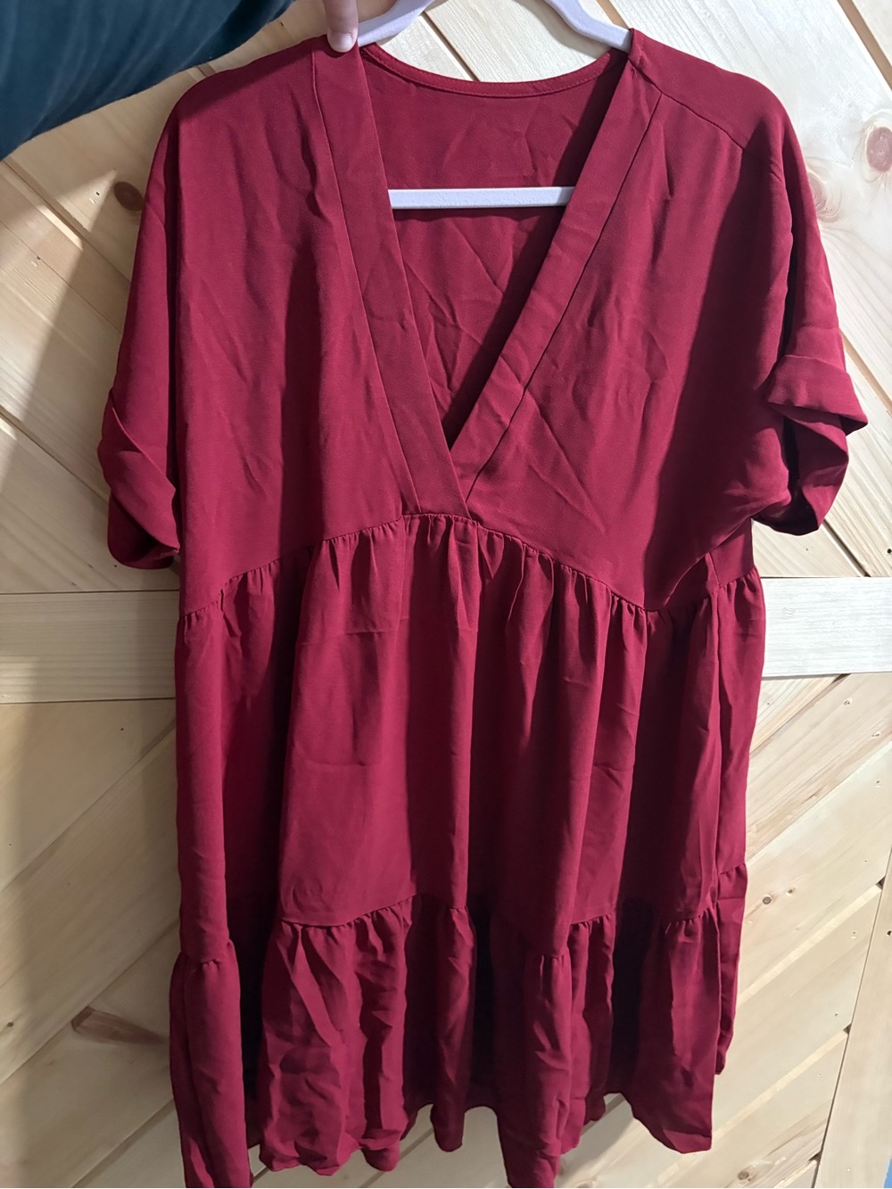 Women's Deep V Tiered Dress - Burgundy
